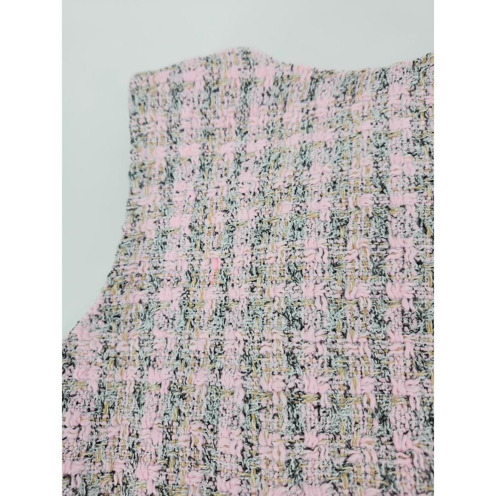 Pomander Place Pink Grey Tweed Plaid Double Breasted Sleeveless Shift Dress M - Picture 6 of 6